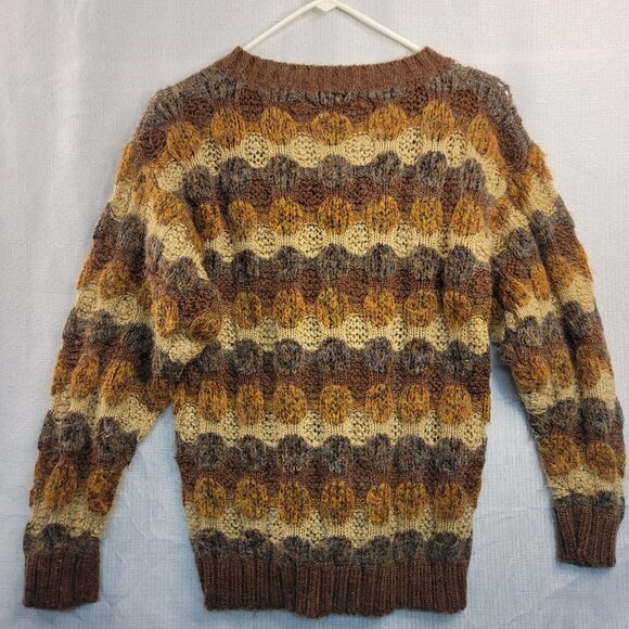 New Expressions 80's Vintage Bobbie Brooks Large Sweater Brown Yellow Wool Blend - Picture 2 of 6